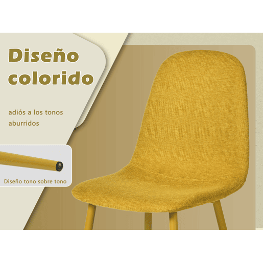 MEUBLES COSY Conjunto de 4 Cadeiras de Jantar em Linho, Pés Metálicos com Revestimento em Pó, Estilo Escandinavo, Sem Apoios de Braços, Mostaza