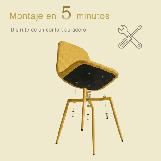 MEUBLES COSY Conjunto de 4 Cadeiras de Jantar em Linho, Pés Metálicos com Revestimento em Pó, Estilo Escandinavo, Sem Apoios de Braços, Mostaza