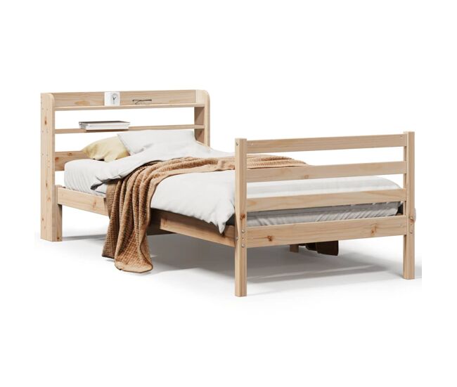Estructura de cama individual para adultos con cabecero madera maciza pino 100x200 cm