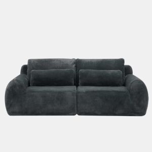 Sofá de dois lugares - tecido felpudo sintético estilo coelho, macio e de alta resiliência, porta de carregamento USB, bolso lateral para revistas, ideal para salas pequenas, apartamentos, escritórios e quartos - Cinza