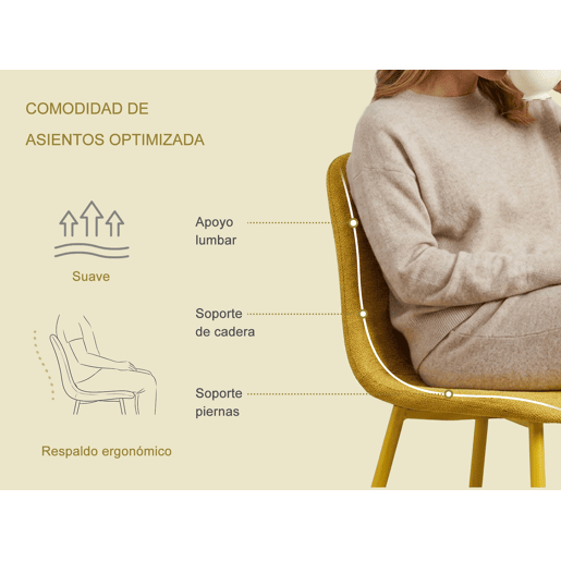 MEUBLES COSY Conjunto de 8 Cadeiras de Jantar em Linho, Pés Metálicos com Revestimento em Pó, Estilo Escandinavo, Sem Apoios de Braços, Mostaza