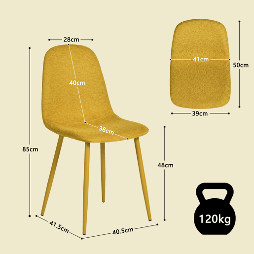 MEUBLES COSY Conjunto de 8 Cadeiras de Jantar em Linho, Pés Metálicos com Revestimento em Pó, Estilo Escandinavo, Sem Apoios de Braços, Mostaza