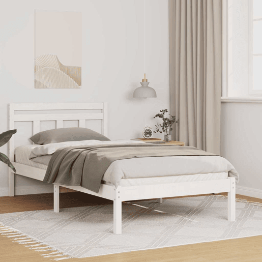 Estrutura de cama de solteiro para adultos - Branco 75 x 190 cm Madeira de Pinheiro Sólida
