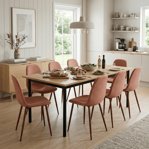 MEUBLES COSY Conjunto de 8 Cadeiras de Jantar em Linho, Pés Metálicos com Revestimento em Pó, Estilo Escandinavo, Sem Apoios de Braços, Terracota