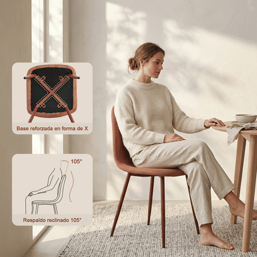 MEUBLES COSY Conjunto de 8 Cadeiras de Jantar em Linho, Pés Metálicos com Revestimento em Pó, Estilo Escandinavo, Sem Apoios de Braços, Terracota
