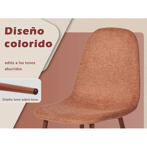 MEUBLES COSY Conjunto de 8 Cadeiras de Jantar em Linho, Pés Metálicos com Revestimento em Pó, Estilo Escandinavo, Sem Apoios de Braços, Terracota