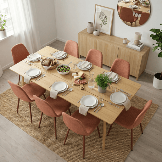 MEUBLES COSY Conjunto de 8 Cadeiras de Jantar em Linho, Pés Metálicos com Revestimento em Pó, Estilo Escandinavo, Sem Apoios de Braços, Terracota