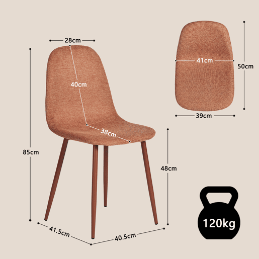 MEUBLES COSY Conjunto de 8 Cadeiras de Jantar em Linho, Pés Metálicos com Revestimento em Pó, Estilo Escandinavo, Sem Apoios de Braços, Terracota