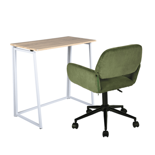 MEUBLES COSY Conjunto Secretária Dobrável MDF Carvalho e Cadeira Giratória 360° em Pana, Altura Regulável, Verde