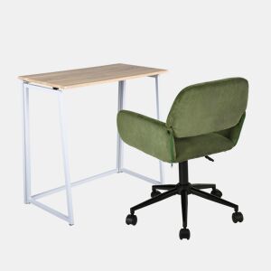 MEUBLES COSY Conjunto Secretária Dobrável MDF Carvalho e Cadeira Giratória 360° em Pana, Altura Regulável, Verde