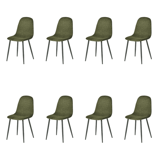 MEUBLES COSY Conjunto de 8 Cadeiras de Jantar em Linho, Pés Metálicos com Revestimento em Pó, Estilo Escandinavo, Sem Apoios de Braços, Verde Oscuro