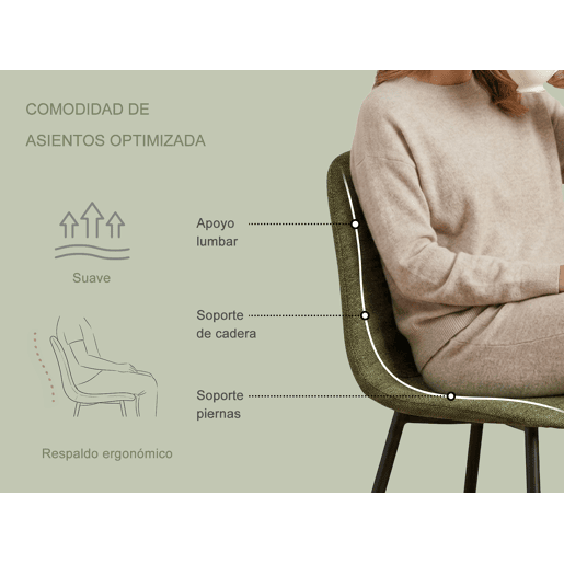 MEUBLES COSY Conjunto de 8 Cadeiras de Jantar em Linho, Pés Metálicos com Revestimento em Pó, Estilo Escandinavo, Sem Apoios de Braços, Verde Oscuro
