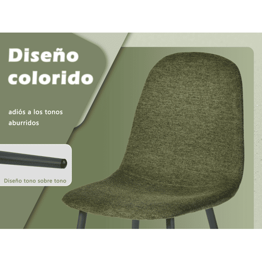 MEUBLES COSY Conjunto de 8 Cadeiras de Jantar em Linho, Pés Metálicos com Revestimento em Pó, Estilo Escandinavo, Sem Apoios de Braços, Verde Oscuro