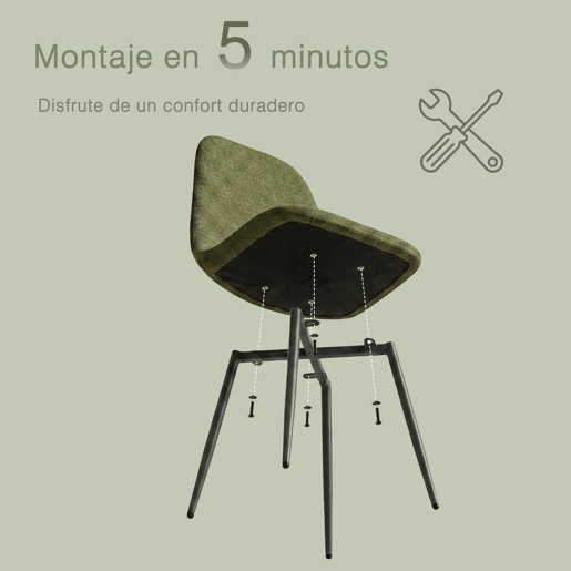 MEUBLES COSY Conjunto de 8 Cadeiras de Jantar em Linho, Pés Metálicos com Revestimento em Pó, Estilo Escandinavo, Sem Apoios de Braços, Verde Oscuro