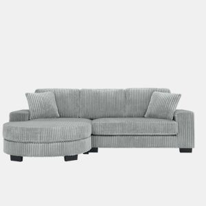 Sofá de canto em L 256,5 x 133,5 x 89 cm - sofá modular de 4 lugares com otomana oval, estofado em veludo clássico, inclui 2 almofadas, ideal para sala de estar, apartamento e escritório - Cinza