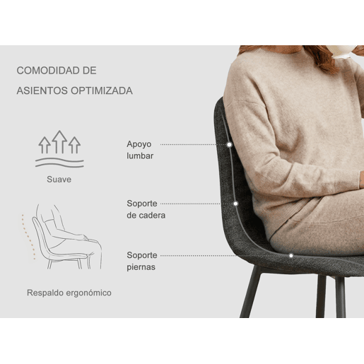 MEUBLES COSY Conjunto de 8 Cadeiras de Jantar em Linho, Pés Metálicos com Revestimento em Pó, Estilo Escandinavo, Sem Apoios de Braços, Gris Medio