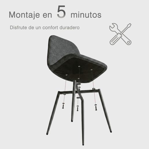 MEUBLES COSY Conjunto de 8 Cadeiras de Jantar em Linho, Pés Metálicos com Revestimento em Pó, Estilo Escandinavo, Sem Apoios de Braços, Gris Medio