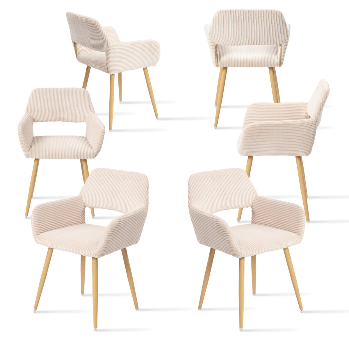 Pack de 6 Sillas de Comedor Ergonómicas con Reposabrazos