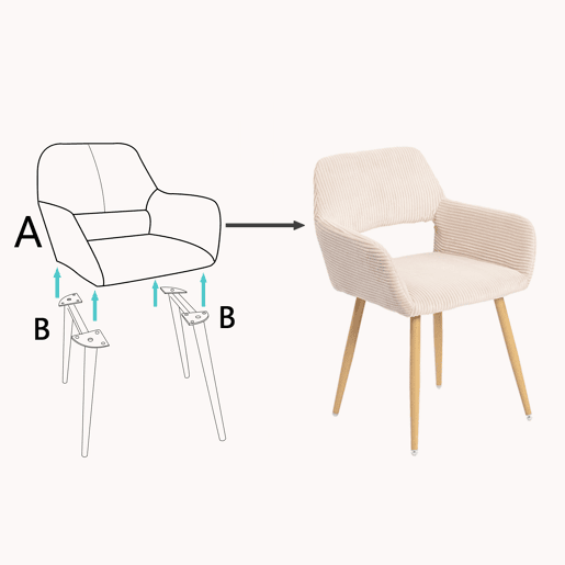 Conjunto de 6 Cadeiras de Jantar Ergonómicas com Apoio de Braços Cadeira de Sala Estofada em Veludo Cotelê Cadeira de Escritório Moderna com Pernas Efeito Madeira Bege