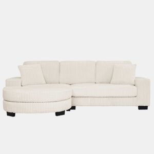 Sofá de canto modular em L 256,5 x 133,5 x 89 cm - Sofá de 4 lugares em veludo clássico com otomana oval e 2 almofadas, ideal para sala de estar, apartamento e escritório - Bege