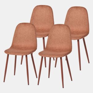 MEUBLES COSY Conjunto de 4 Cadeiras de Jantar em Linho, Pés Metálicos com Revestimento em Pó, Estilo Escandinavo, Sem Apoios de Braços, Terracota