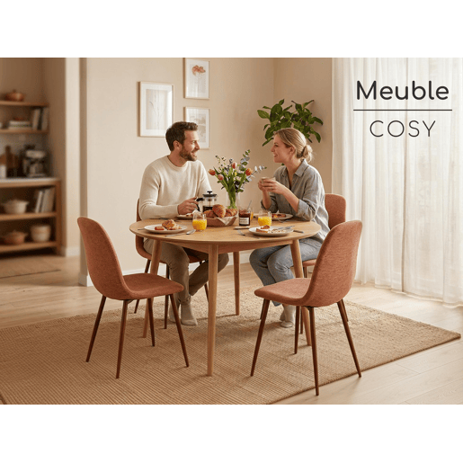 MEUBLES COSY Conjunto de 4 Cadeiras de Jantar em Linho, Pés Metálicos com Revestimento em Pó, Estilo Escandinavo, Sem Apoios de Braços, Terracota
