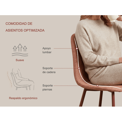 MEUBLES COSY Conjunto de 4 Cadeiras de Jantar em Linho, Pés Metálicos com Revestimento em Pó, Estilo Escandinavo, Sem Apoios de Braços, Terracota