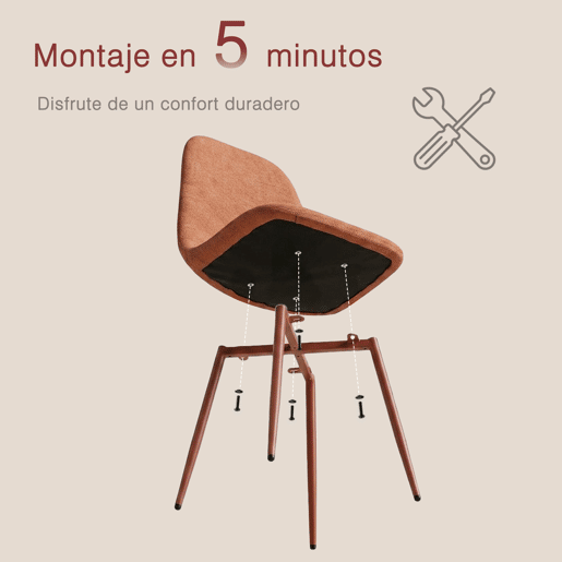MEUBLES COSY Conjunto de 4 Cadeiras de Jantar em Linho, Pés Metálicos com Revestimento em Pó, Estilo Escandinavo, Sem Apoios de Braços, Terracota