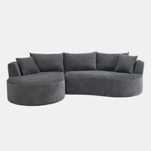 Sofá modular de 3 lugares com chaise longue à esquerda + sofá de 2 lugares - design curvo, tecido de veludo cotelê macio, porta-copos e almofadas, embalado a vácuo - cinzento