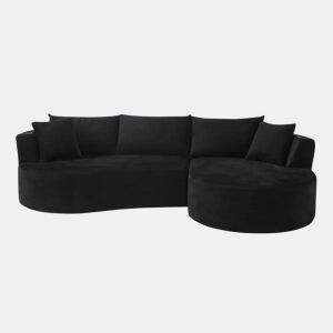 Sofá compactável de 3 lugares - chaise longue à direita + sofá de 2 lugares - design curvo, tecido de veludo cotelê macio, com porta-copos e almofadas, embalado a vácuo - preto