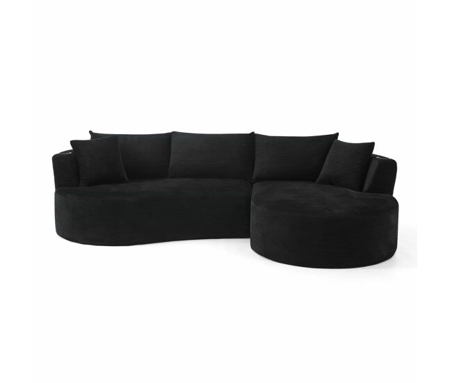 Sofá comprimido de 3 plazas - chaise longue derecha + sofá de 2 plazas - diseño curvo, tejido de pana suave, con portavasos y cojines, envasado al