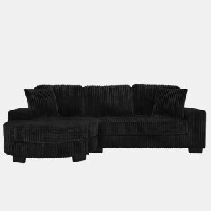 Sofá de canto em L 256,5 x 133,5 x 89 cm - Sofá modular de 4 lugares em veludo clássico com otomana oval e 2 almofadas, ideal para sala de estar, apartamento e escritório - Preto