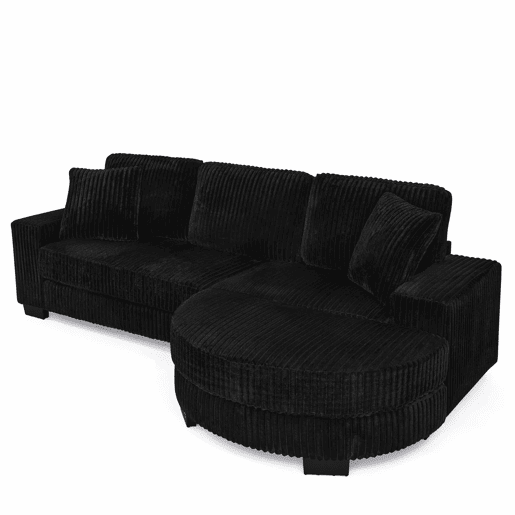Sofá de canto em L 256,5 x 133,5 x 89 cm - Sofá modular de 4 lugares em veludo clássico com otomana oval e 2 almofadas, ideal para sala de estar, apartamento e escritório - Preto