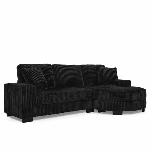 Sofá de canto em L 256,5 x 133,5 x 89 cm - Sofá modular de 4 lugares em veludo clássico com otomana oval e 2 almofadas, ideal para sala de estar, apartamento e escritório - Preto