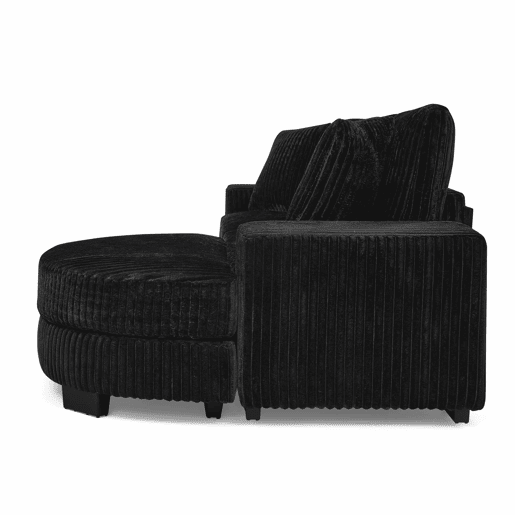 Sofá de canto em L 256,5 x 133,5 x 89 cm - Sofá modular de 4 lugares em veludo clássico com otomana oval e 2 almofadas, ideal para sala de estar, apartamento e escritório - Preto
