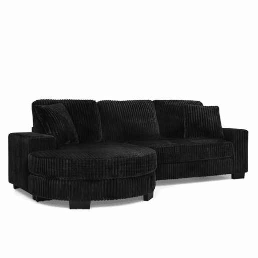 Sofá de canto em L 256,5 x 133,5 x 89 cm - Sofá modular de 4 lugares em veludo clássico com otomana oval e 2 almofadas, ideal para sala de estar, apartamento e escritório - Preto