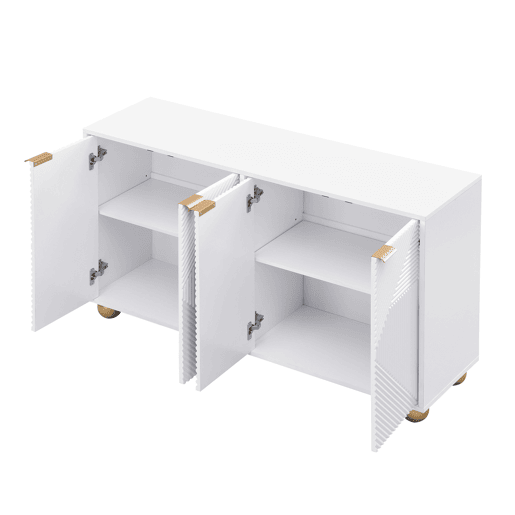Buffet de 4 Portas com Relevo e Prateleiras Ajustáveis Buffet de 4 Portas com Relevo e Prateleiras Ajustáveis