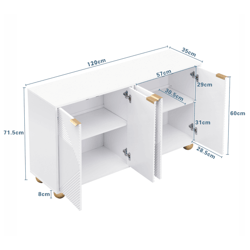 Buffet de 4 Portas com Relevo e Prateleiras Ajustáveis Buffet de 4 Portas com Relevo e Prateleiras Ajustáveis