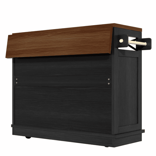 Ilha de cozinha moderna 118×43-80×98 cm - Móvel de cozinha com design em madeira, carrinho com rodas, armazenamento multifuncional, divisórias removíveis, com suporte para toalhas - Preto Ilha de cozinha moderna 118×43-80×98 cm - Móvel de cozinha com design em madeira, carrinho com rodas, armazenamento multifuncional, divisórias removíveis, com suporte para toalhas - Preto