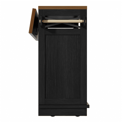 Ilha de cozinha moderna 118×43-80×98 cm - Móvel de cozinha com design em madeira, carrinho com rodas, armazenamento multifuncional, divisórias removíveis, com suporte para toalhas - Preto Ilha de cozinha moderna 118×43-80×98 cm - Móvel de cozinha com design em madeira, carrinho com rodas, armazenamento multifuncional, divisórias removíveis, com suporte para toalhas - Preto