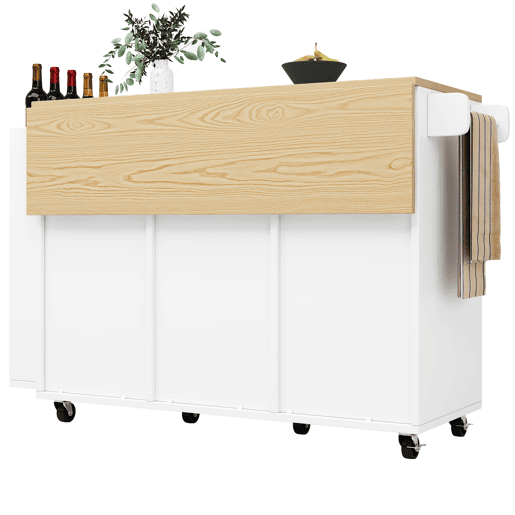 Ilha de cozinha - com rodas e bancada - com prateleira para especiarias e toalheiro - branco