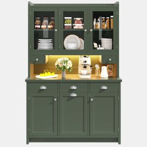 Armário de cozinha 180 x 120 cm - iluminação LED controlada por aplicação, 3 portas de vidro, amplo espaço de arrumação - verde