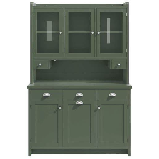 Armário de cozinha 180 x 120 cm - iluminação LED controlada por aplicação, 3 portas de vidro, amplo espaço de arrumação - verde