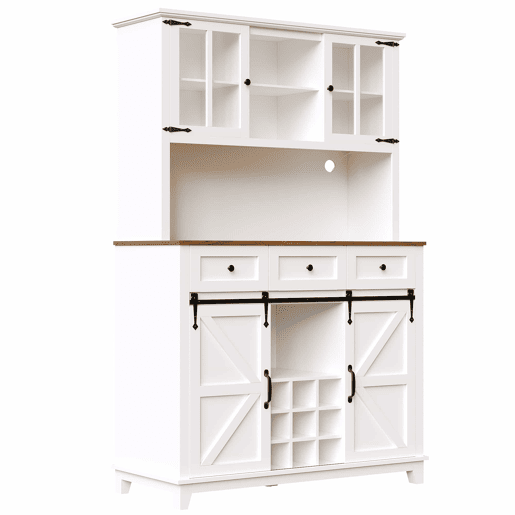 Armário de cozinha 105x38,4x180 cm - Aparador alto, vitrina, prateleiras ajustáveis, com iluminação LED - Branco