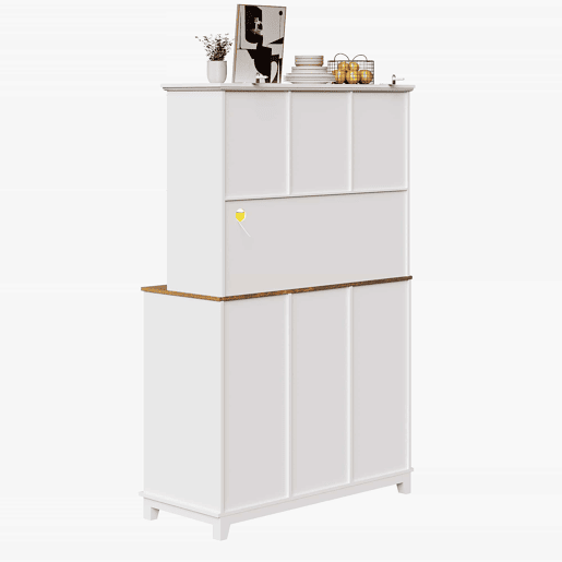 Armário de cozinha 105x38,4x180 cm - Aparador alto, vitrina, prateleiras ajustáveis, com iluminação LED - Branco