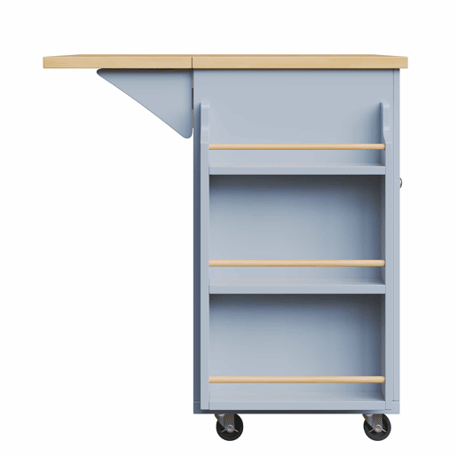 Carrinho de cozinha ergonómico sem dimensões específicas - com gavetas, porta-garrafas extraível, prateleira lateral para snacks e espaço para cesto do lixo - Azul
