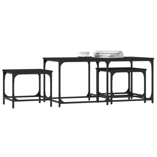 3 pcs Mesas de Centro - Mesas baixas de encastrar derivados de madeira preto