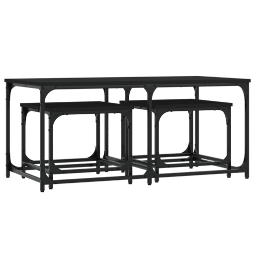 3 pcs Mesas de Centro - Mesas baixas de encastrar derivados de madeira preto