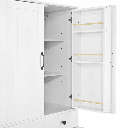 Armário alto multifuncional - prateleiras ajustáveis e gavetas - portas tipo frigorífico - Branco