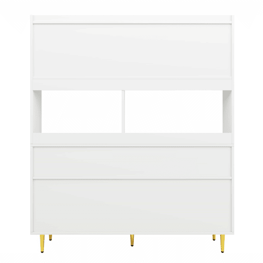 Armário de sala de jantar moderno 145x39x171 cm - Portas de vidro Chambray, prateleira para copos de vinho, armazenamento em camadas - Branco